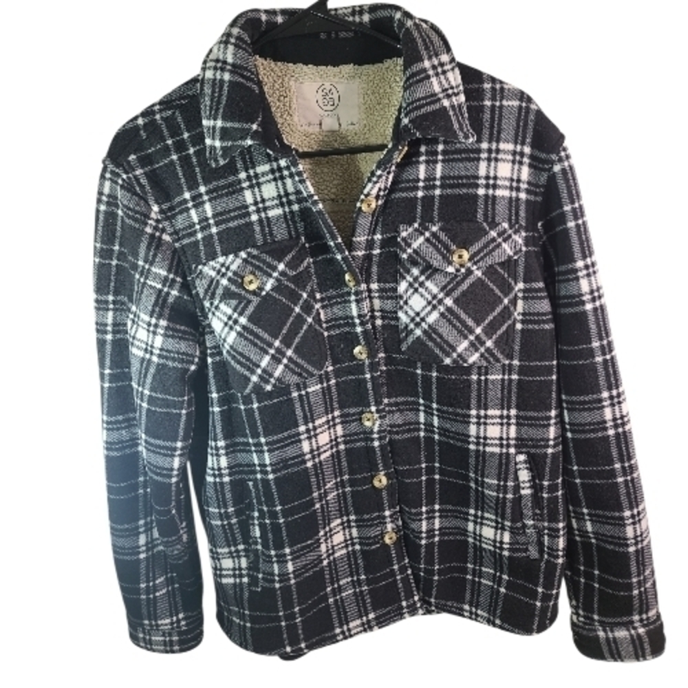 Plaid Sherpa Lined Shirt Jacket Womens M - Picture 5 of 8